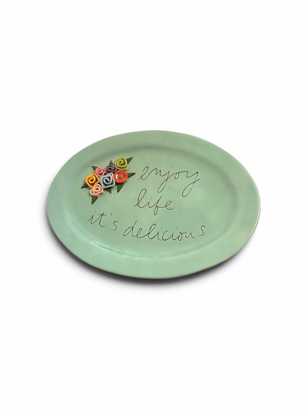 Sandra Magsamen Dept 56 Enjoy Life It's Delicious Floral Oval Ceramic Platter